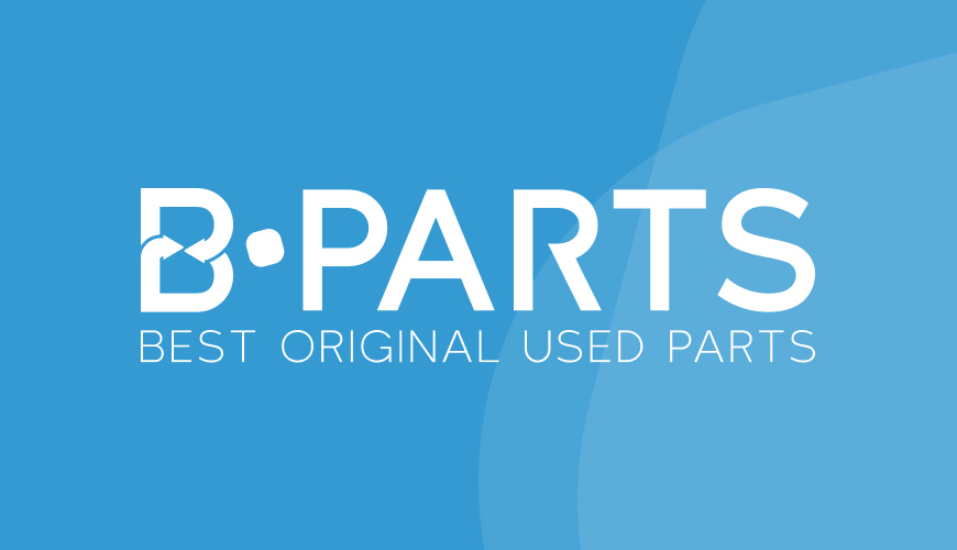 Blue background with two rounded circles on the right side with the brand B-Parts logo on the centre