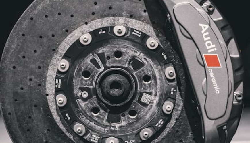 Close up of a brake pads in dark background