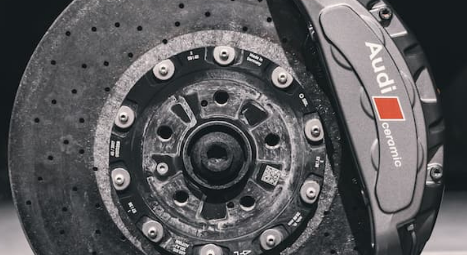 Close up of a brake pads in dark background