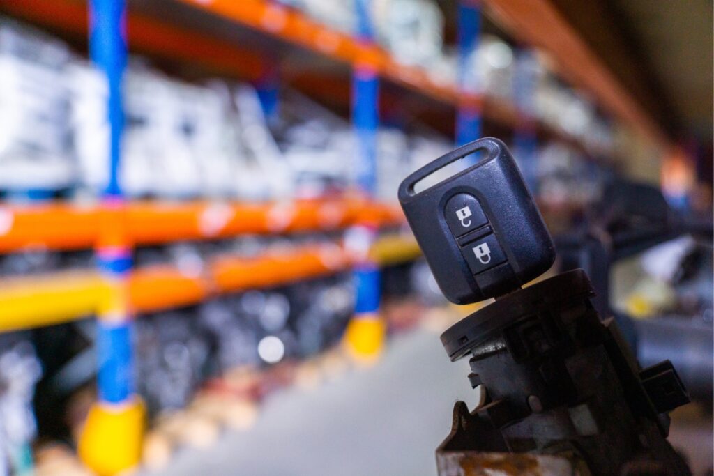An ignition and key gun in a warehouse
